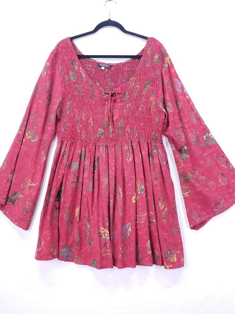 Lotus Traders Artsy Whimsy Tunic Top Sz 3X Flared Sleeves Smocked Stretchy Boho